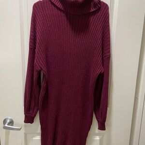 Maroon Sweater Dress with Cuffed Sleeves (M)